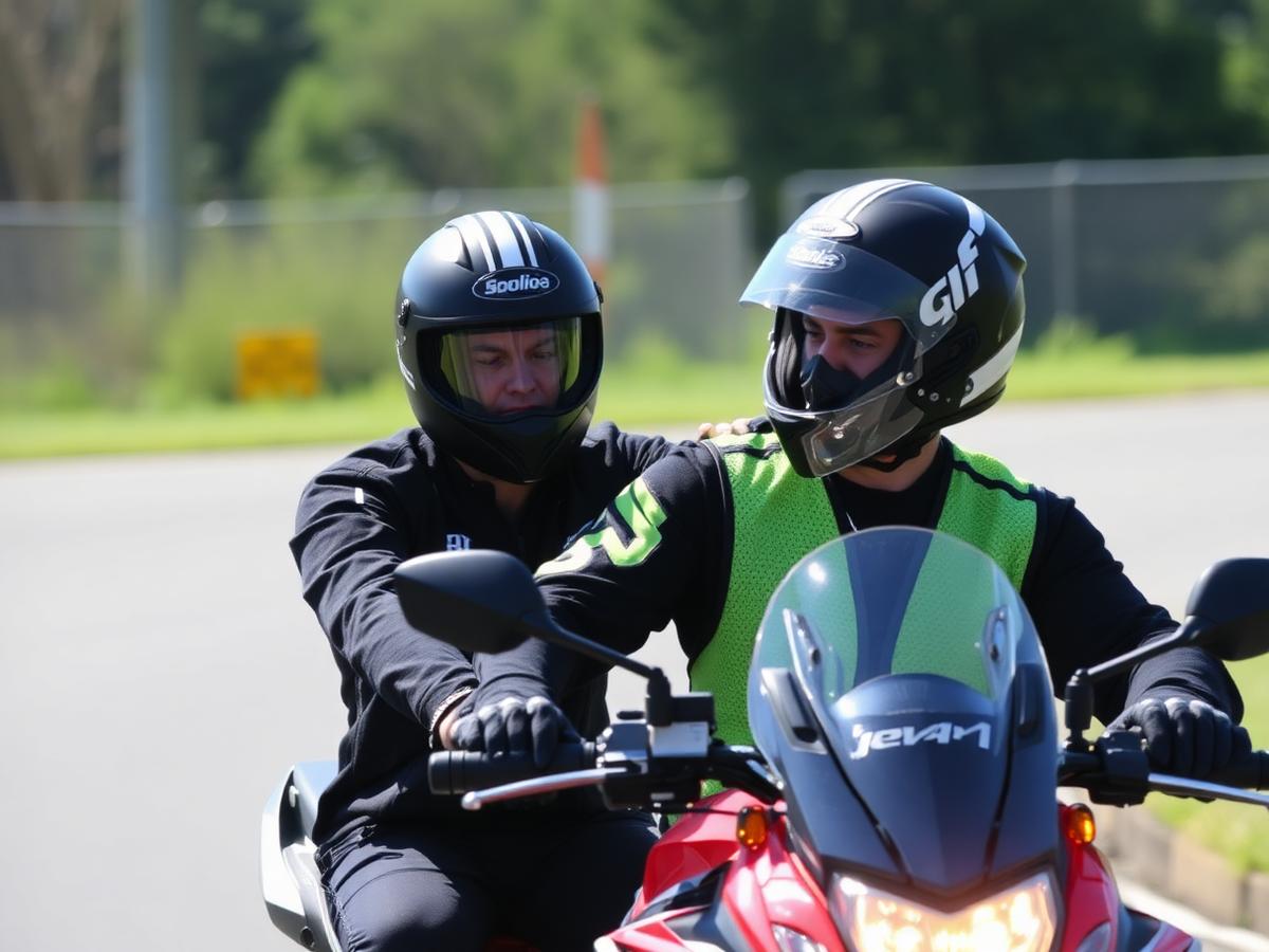 Aula prática de motocicleta com instrutor da Autoescola Marabá